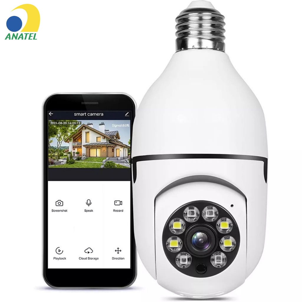 Câmera Wifi IP Sem Fio Giratória 360 Com Encaixe Lampada Bocal Rosca Yoosee Ptz Full HD Visão Noturna Segurança E27