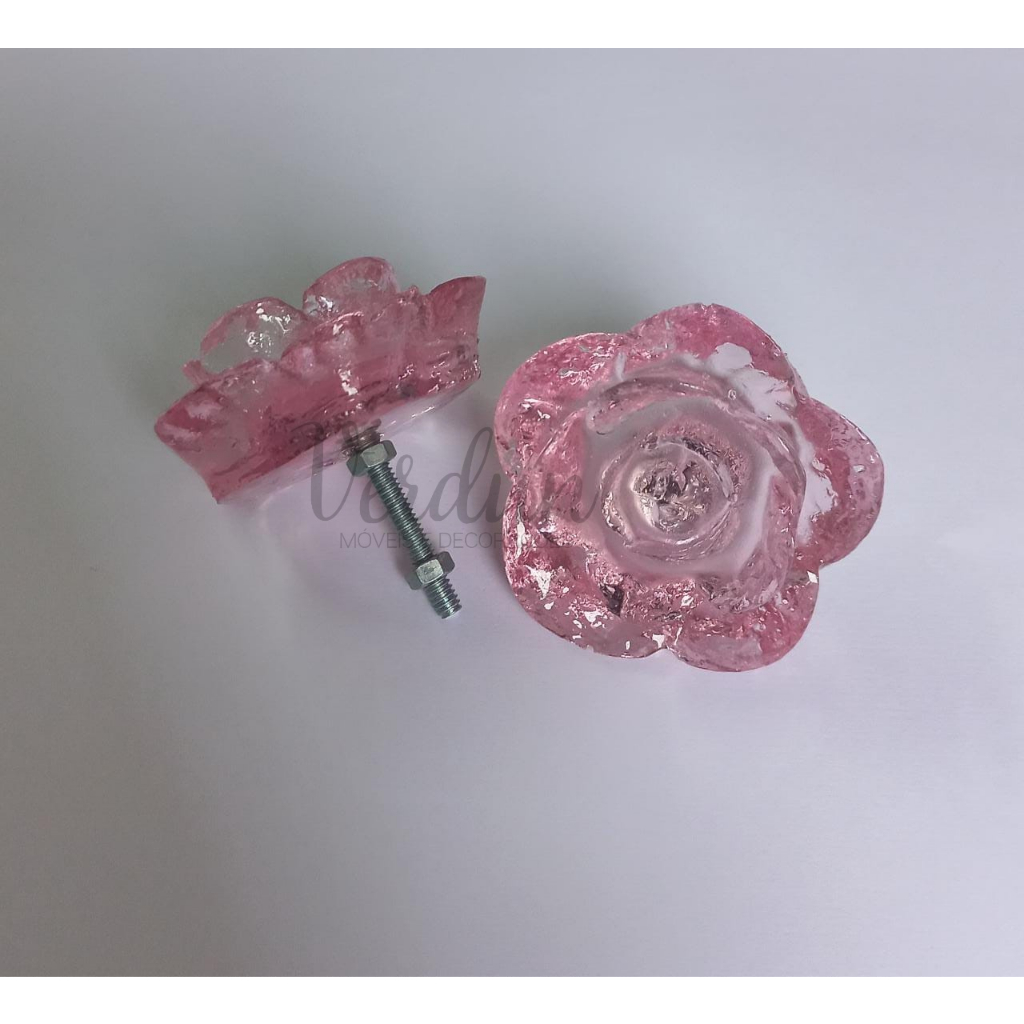 Kit 4 Puxador para Móvel Penteadeira Cômoda em Flor Rosa Claro