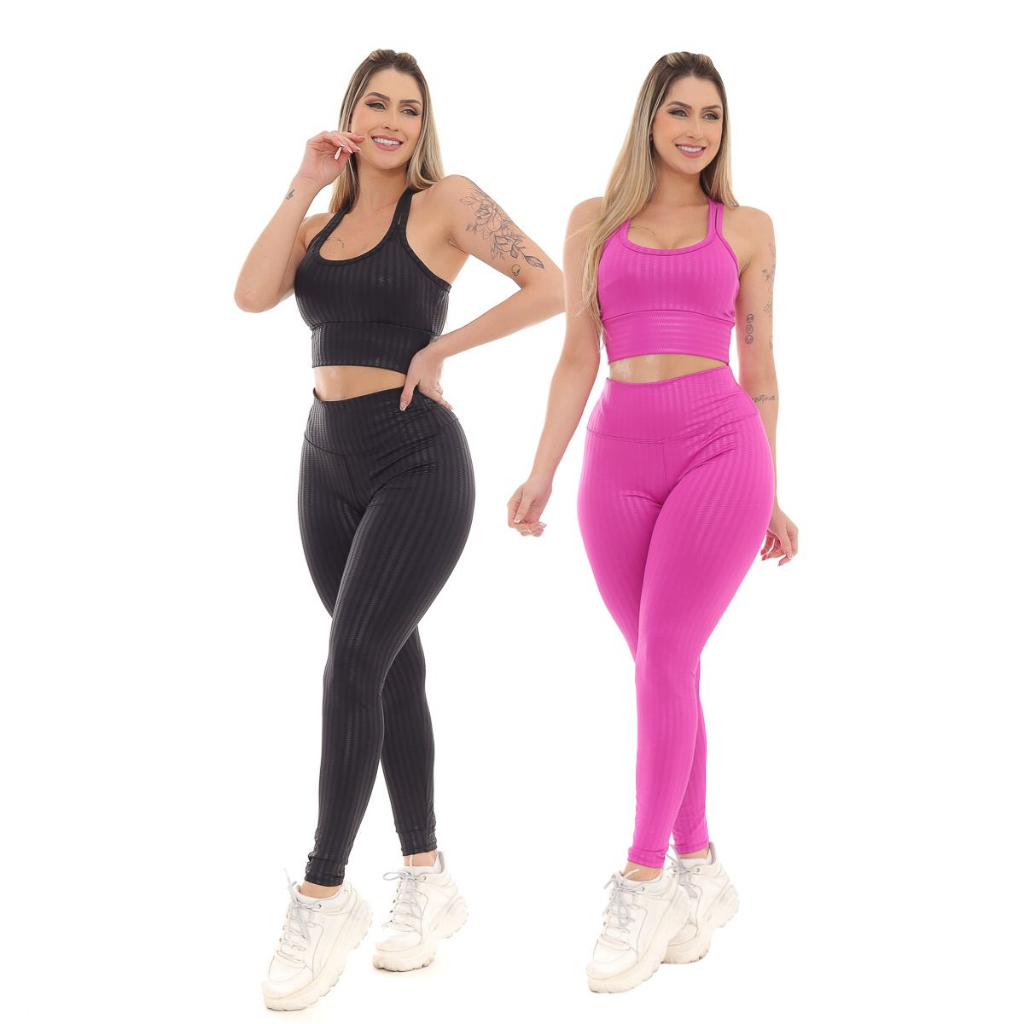 Kit 2 Conjunto Feminino Academia 3d Suplex Novo Legging Grossa Top Com Bojo  Promoção