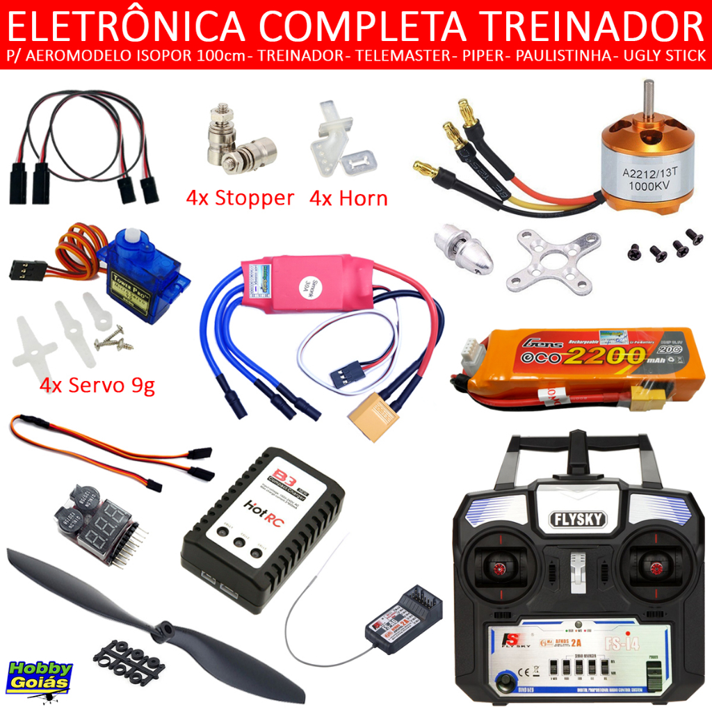 Kit Eletrônica Compl. Aeromodelo 100cm Rádio FlySky Fs-i4 + Motor A2212 ...