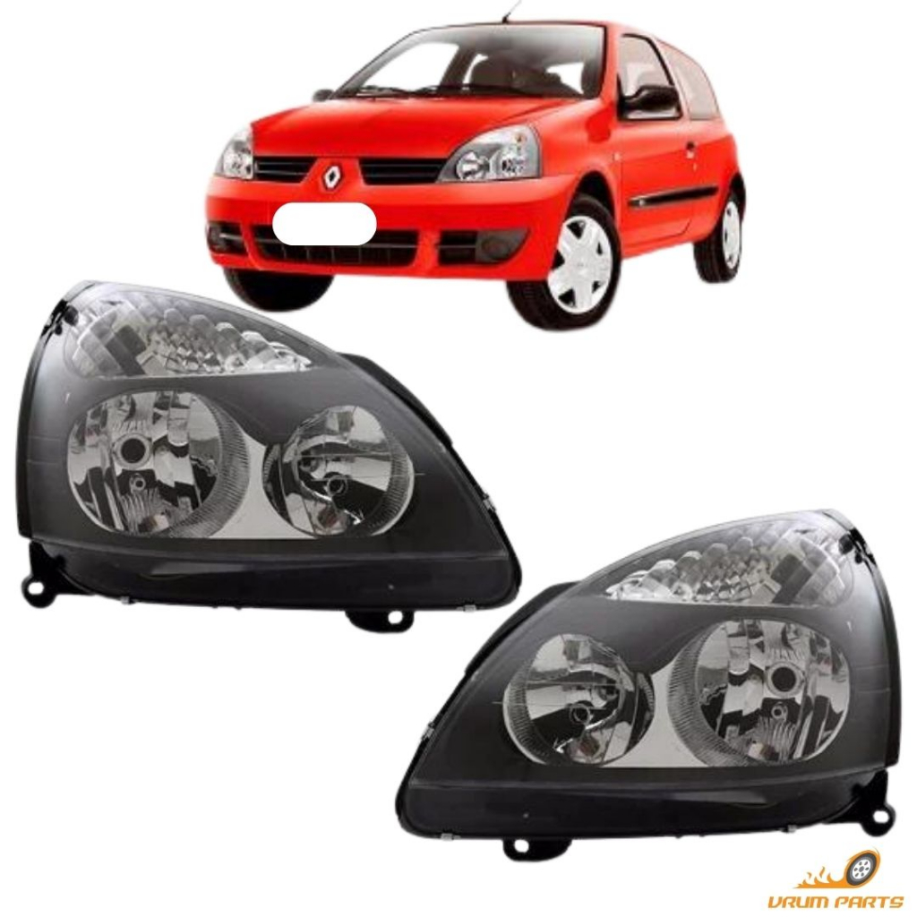 Par Farol Renault Clio 2003 Á 2012 Máscara Negra Foco Duplo