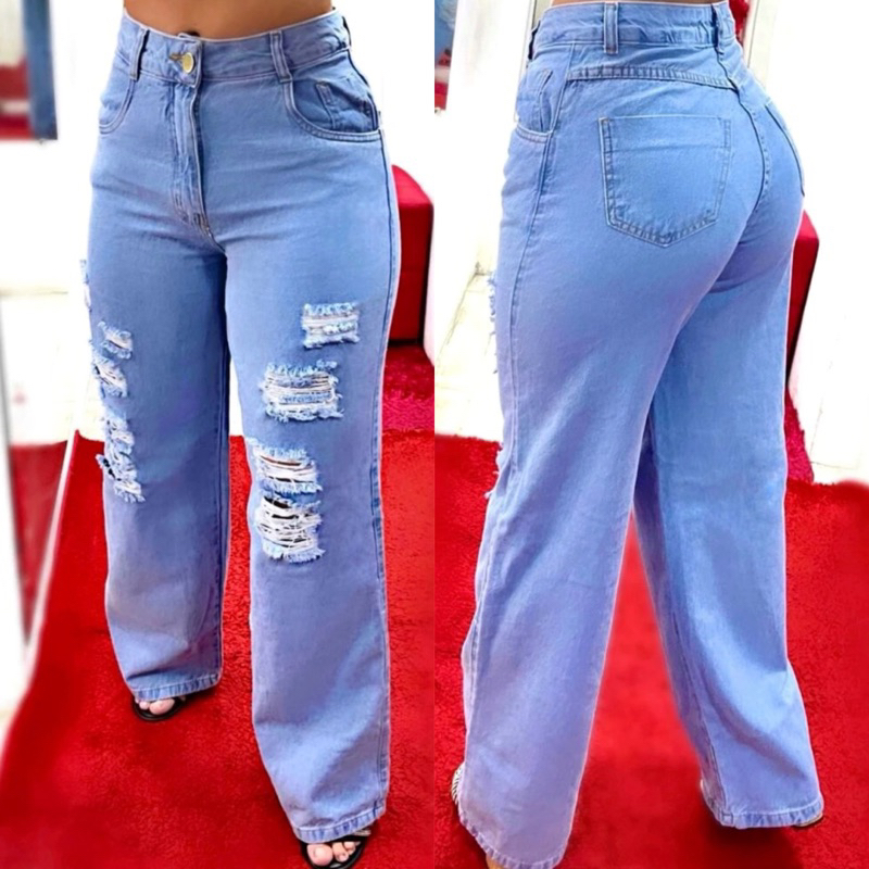 Calça Jeans Cintura Alta Cós Alto Levanta Bumbum Azul Clara - NR Modas