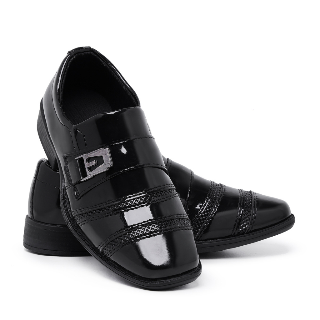 Sapato Social Infantil Masculino 443 Preto Pajem Conforto Estilo