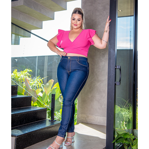 Calça Flare Jeans Feminina Plus Size Preta cintura alta com lycra boca  larga moda Blogueira Lançamento