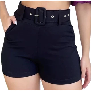 Shorts Feminino Short Alfaiataria Com Cinto Shorte Preto Alfaiataria Social Com Bolso