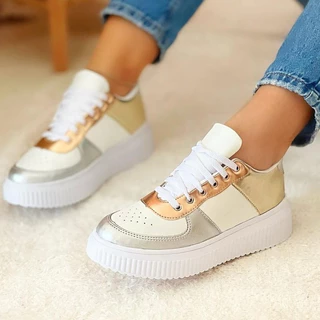 Tênis Casual Feminino Plataforma Confortável Sneaker Macio Recortes Retrô Lançamento Sofioli