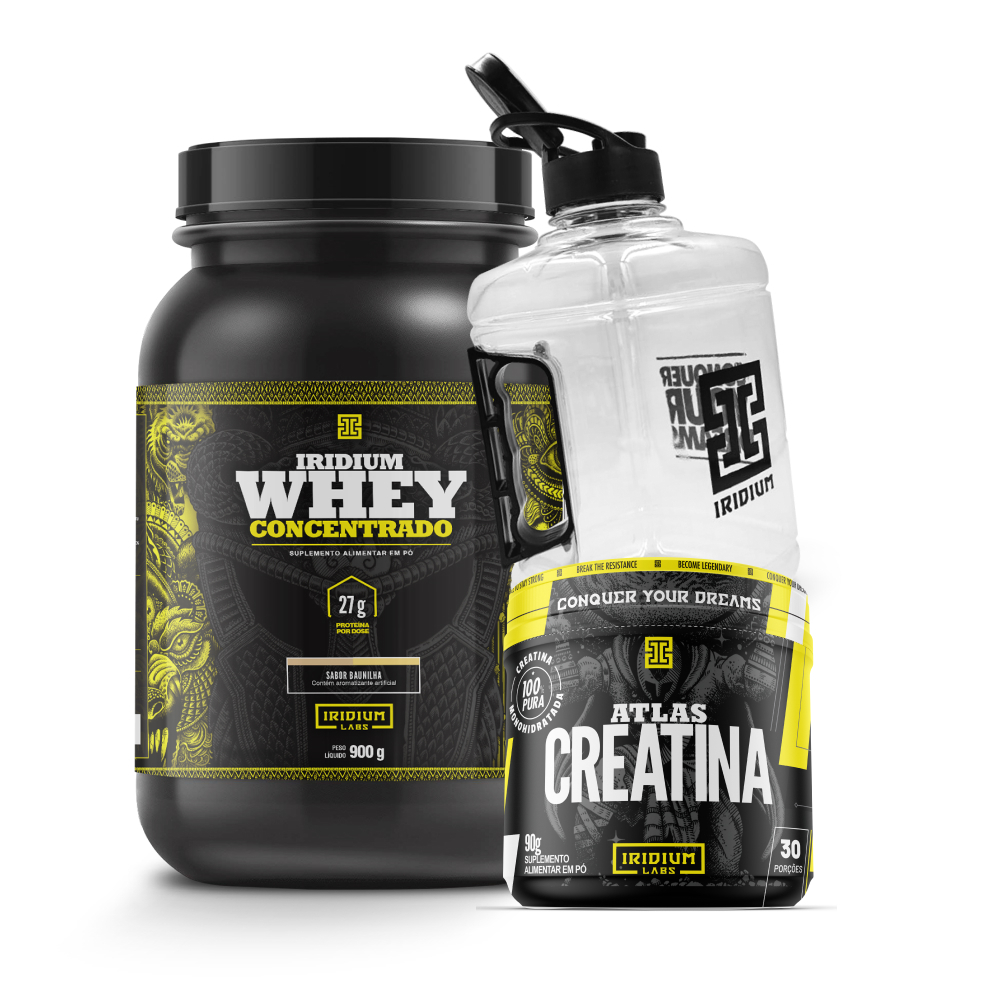 Kit Whey Protein Concentrado + Creatina 90g + Galão 1,5L- Iridium Labs