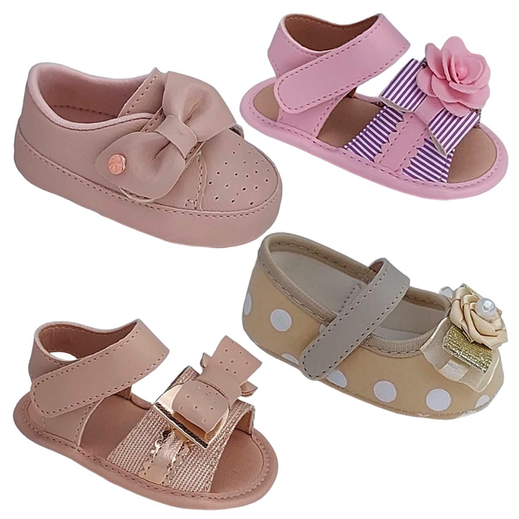 Kit 4 Pares Sandálias Tênis Menina Sapatinho Sandalinha Feminina Bebê ...