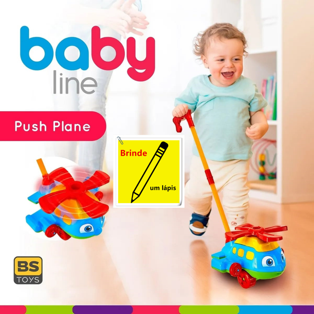 Helicóptero de Empurrar Push Plane Brinquedo Na Solapa BS TOYS 497