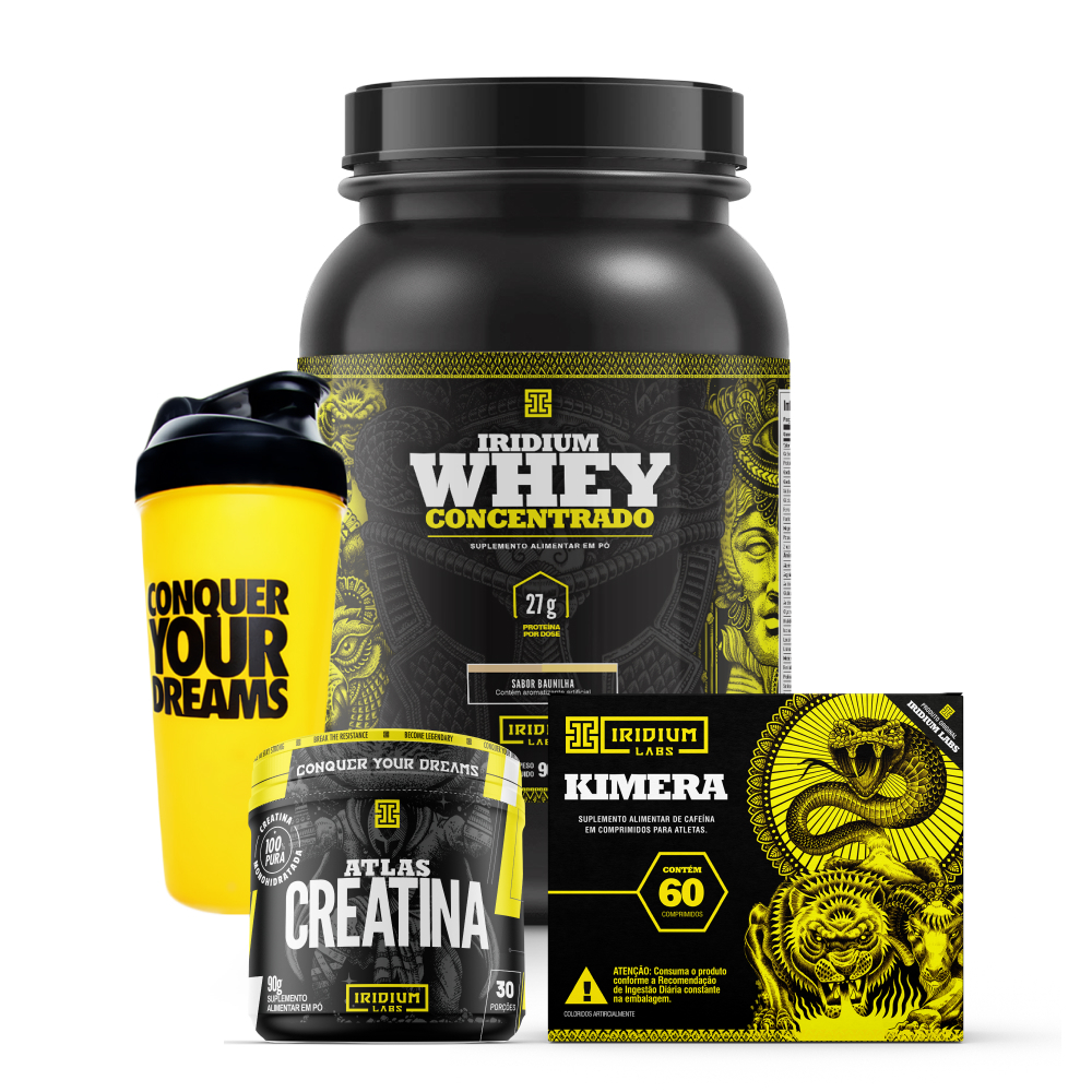 Whey Protein Concentrado e Creatina 90g e Kimera thermo e Coqueteleira Iridium Labs