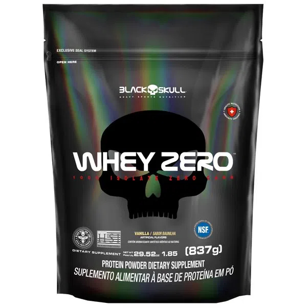 WHEY ZERO BLACK SKULL REFIL 837G WHEY PROTEIN ISOLADO SABOR BAUNILHA