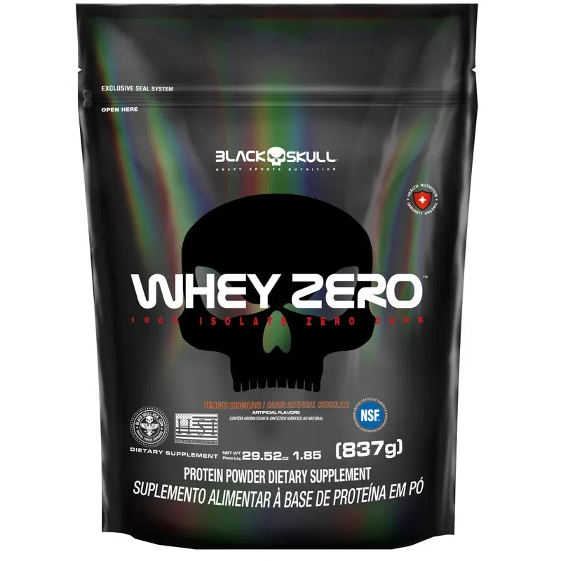 WHEY ZERO BLACK SKULL REFIL 837G WHEY PROTEIN ISOLADO SABOR MORANGO