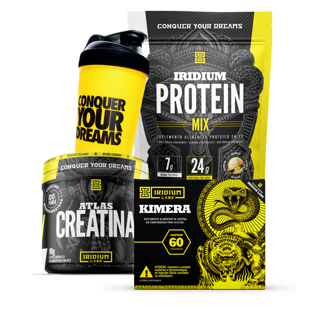 Kit Iridium Whey Protein Mix e Kimera Thermo e Creatina 90g e Coqueteleira Copo Único