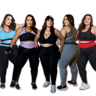 Kit Roupa De Academia Feminina 5 Conjunto Plus Size Cós Alto