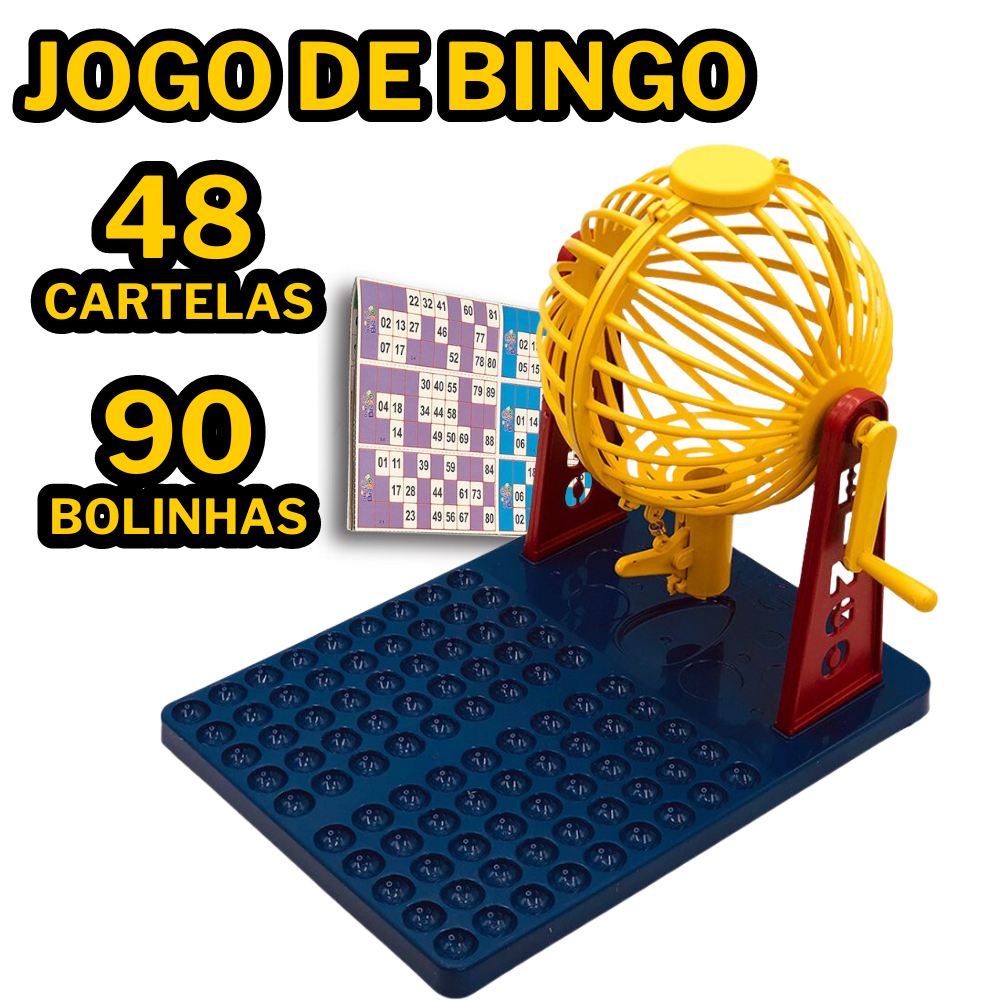 JOGO BINGO 48 CARTELAS 90 BOLINHAS GLOBO GIRATÓRIO BRINQUEDO