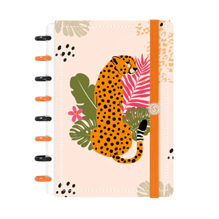 Caderno De Disco Capa Dura ISCOOL Inteligente 80 Folhas Tropical Onça Rosa