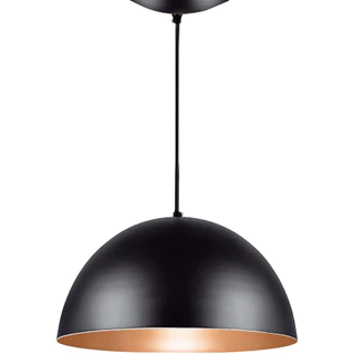 Luminária Pendente Sala Meia Lua 28 Cm Preto C/ Cobre