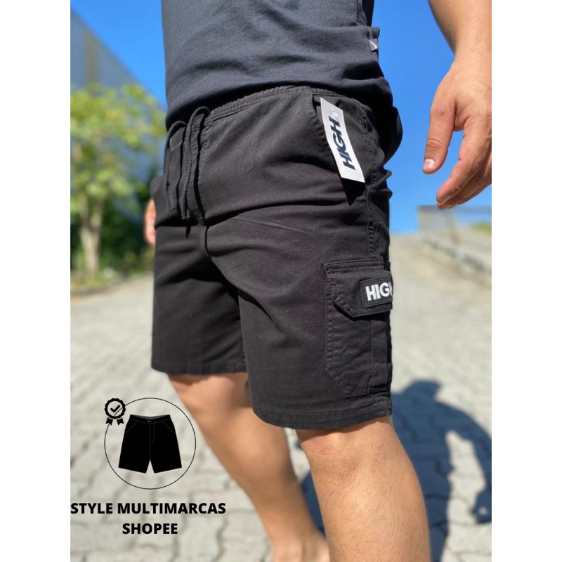 Bermuda Short Sarja H Preto Moda Carioca varias Cores Bege Cargo Verde