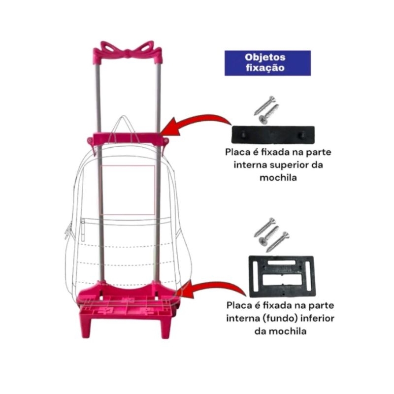 Carrinho Suporte Rodinha para Mochila EscolarInfantil Universal -40 Cm ...