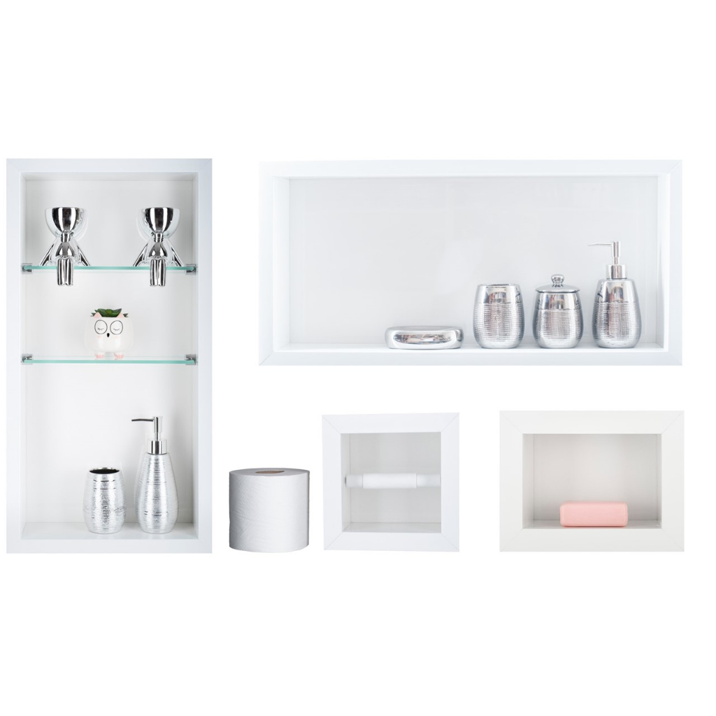 Nicho Em Porcelanato `Polido Para Banheiro - kit com 4 peças (Branco)