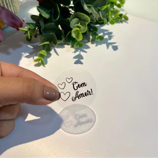 Kit 120 Adesivos Etiqueta Com Amor Transparente | Adesivo Cliente | Embalagem Cliente