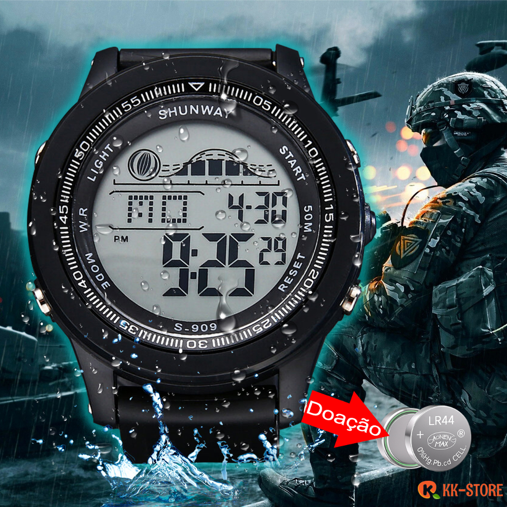 Relógios Masculinos Digital Prova Água Silicone De Luxo Com Led Esportivas Cronômetro S-909