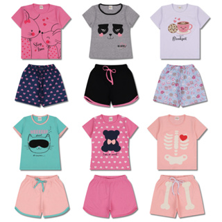 Kit Sortido 3 Pijamas curto verão Menina do 1 Ao 10