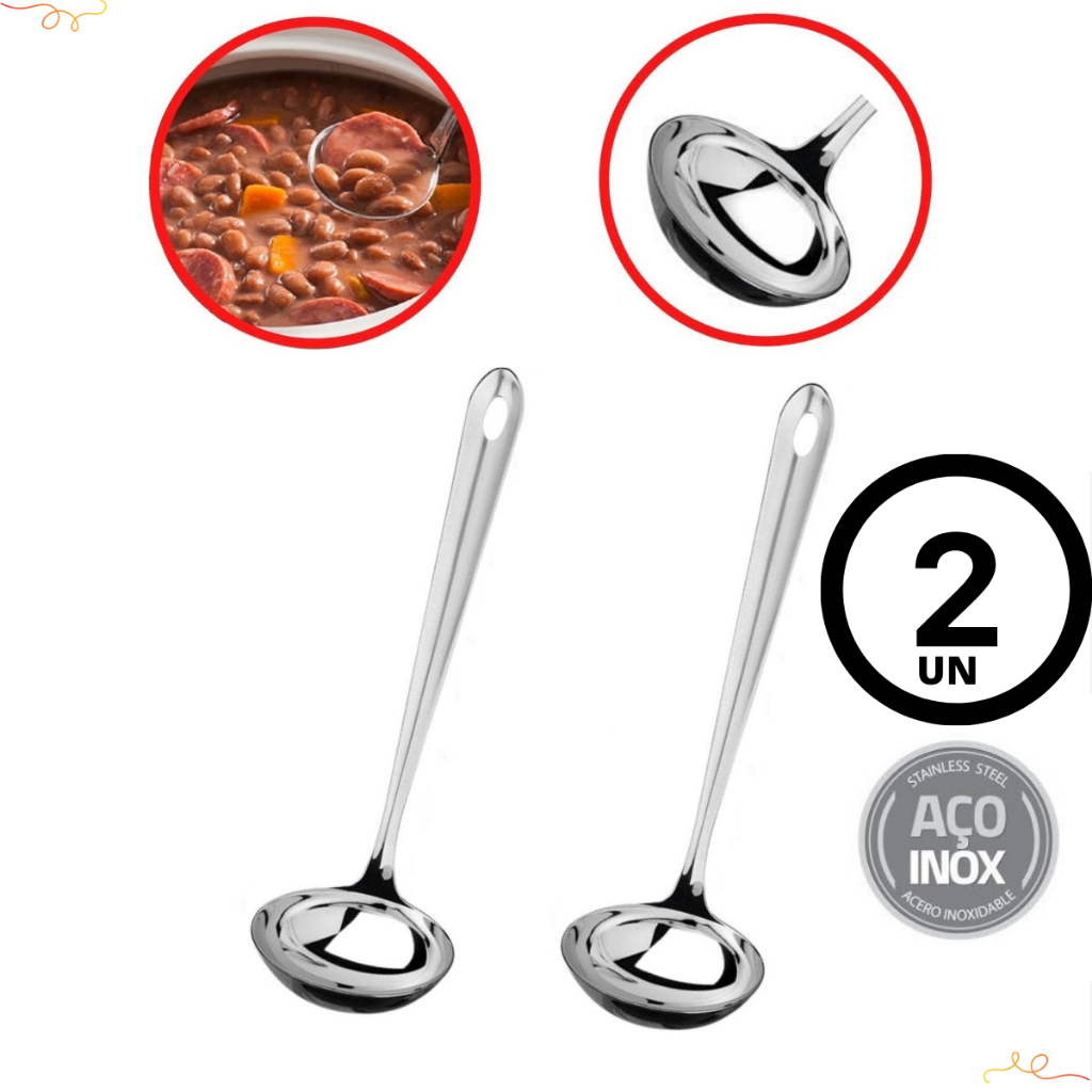 Kit 2 Concha De Cozinha Inox Pequena Para Servir Molho Feijão Sopa ...