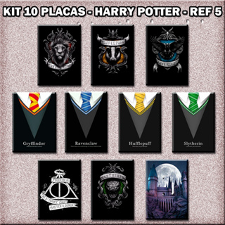 Kit 5 Placas Decorativas Casas Harry Potter