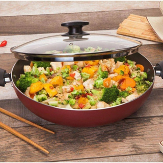 Panela Wok Tramontina Antiaderente Com Tampa 28 Cm Vermelha