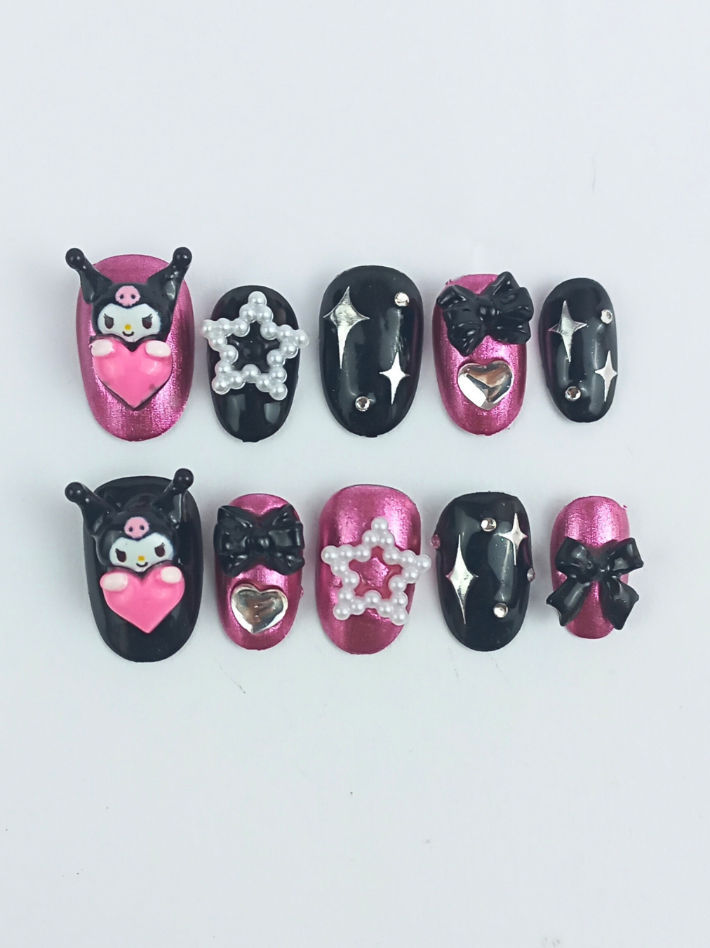 Sanrio Kuromi-Seamless removível unhas postiças, Black Heart