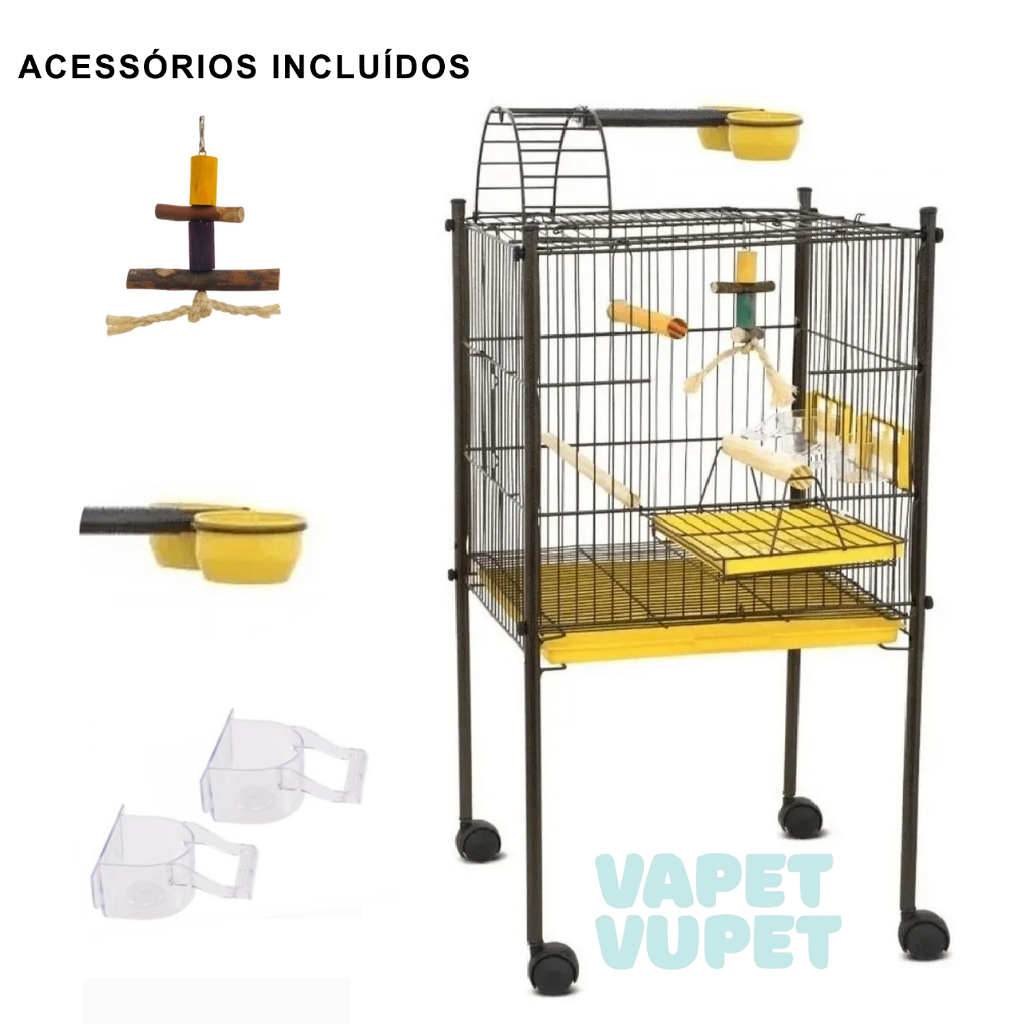 Viveiro Calopsita Caçulinha Bragança Playground Luxo Completa Acessórios Aves Agapornis Ring Neck Cocota