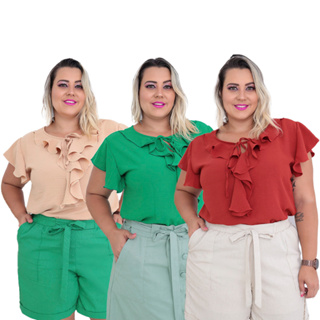 Blusa Com Babado em tecido DUNA G1, G2 e G3 Moda Plus Size