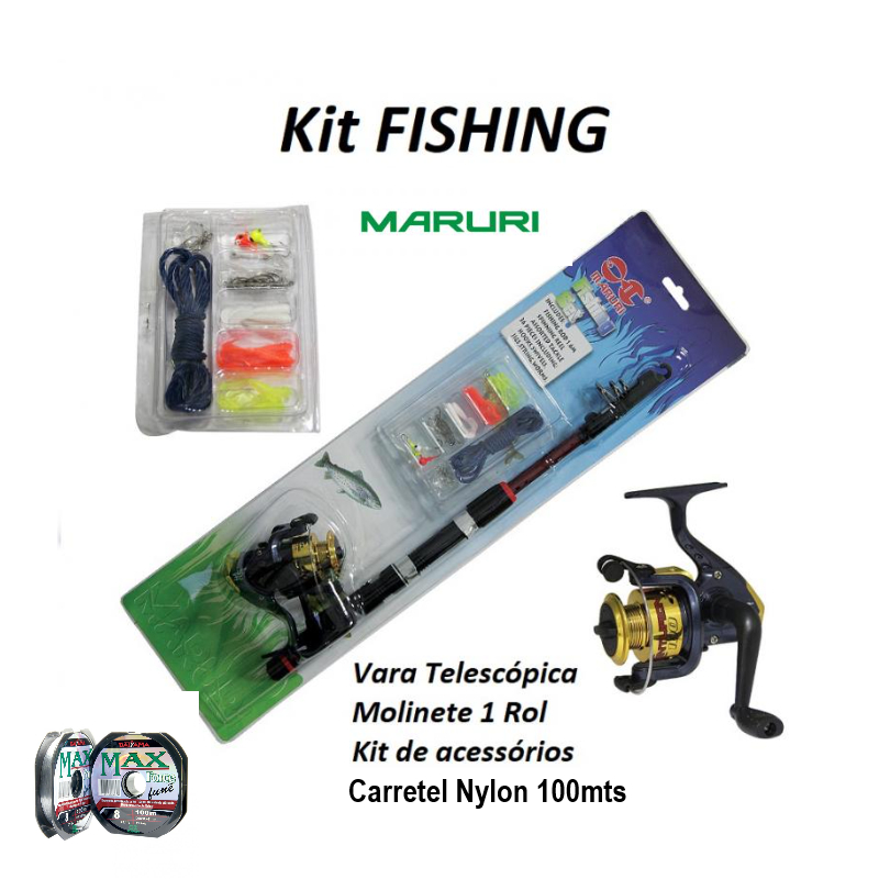 KIT MARURI FISHING - MOLINETE+ VARA + LINHA + ACESSÓRIOS | Shopee Brasil