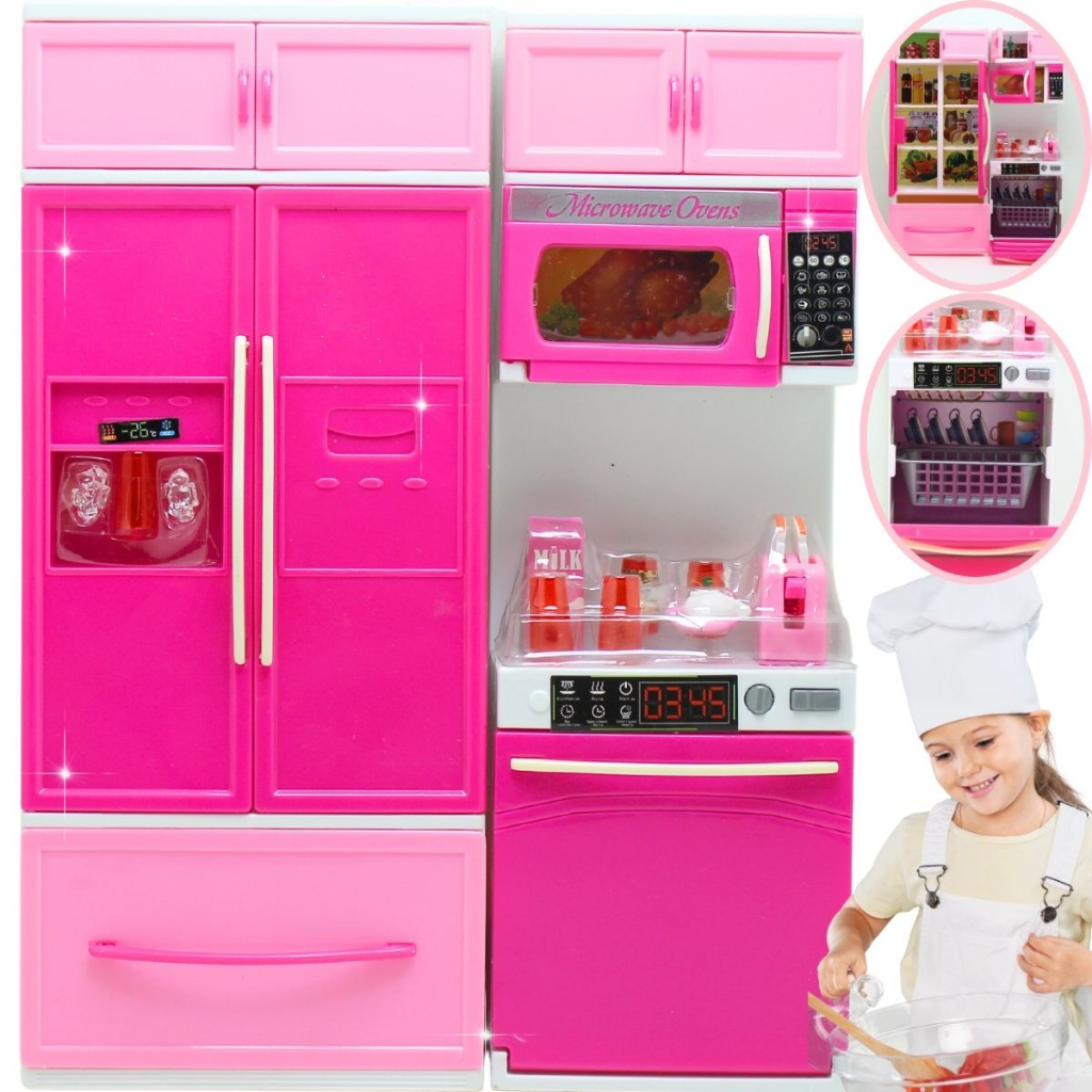 Kit Cozinha Brinquedo Menina Completa Com Som Luz Realista + Armarios  Microondas