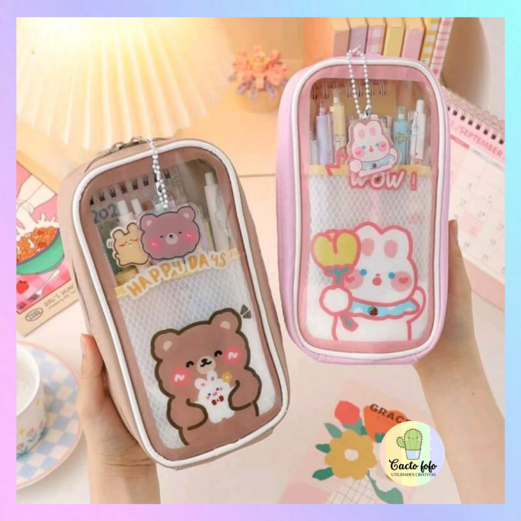 Estojo escolar Grande feminino e masculino com divisórias Kawaii ...