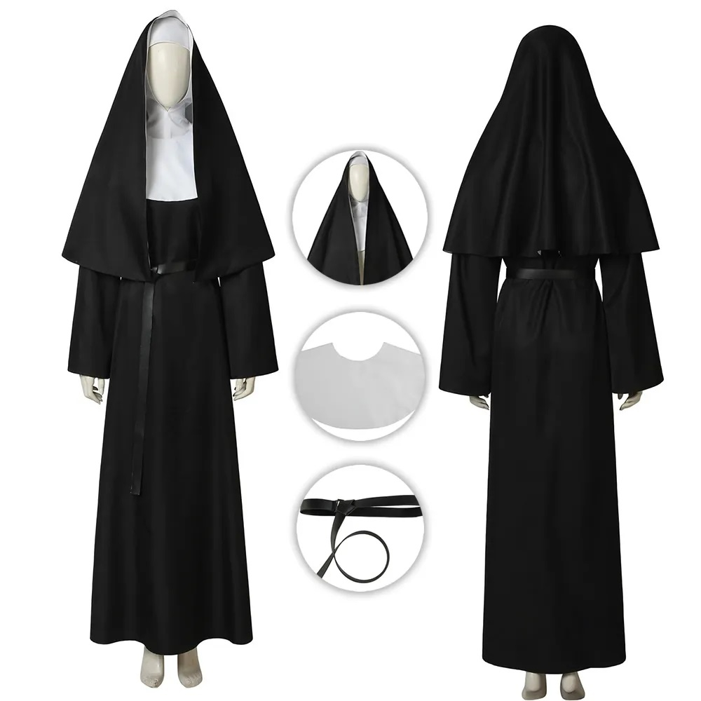 Fantasia Halloween Noviça do Mal Freira Adulta Vestido + Véu