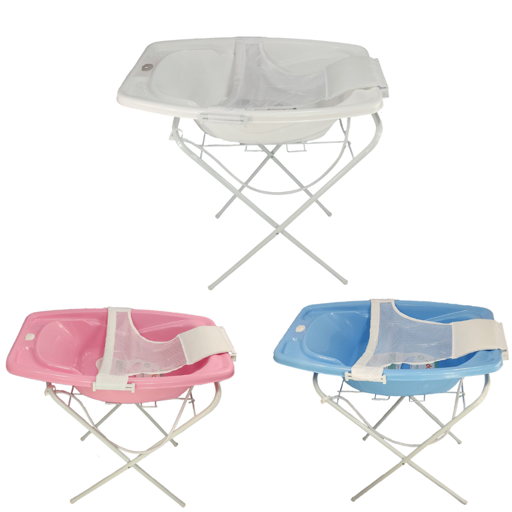 Kit Banheira de Bebê 25 Litros + Suporte de Banheira + Rede banheira de Bebê - Várias Cores