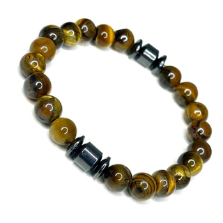Pulseira Pedra Natural Olho De Tigre E Hematita 8mm Proteção