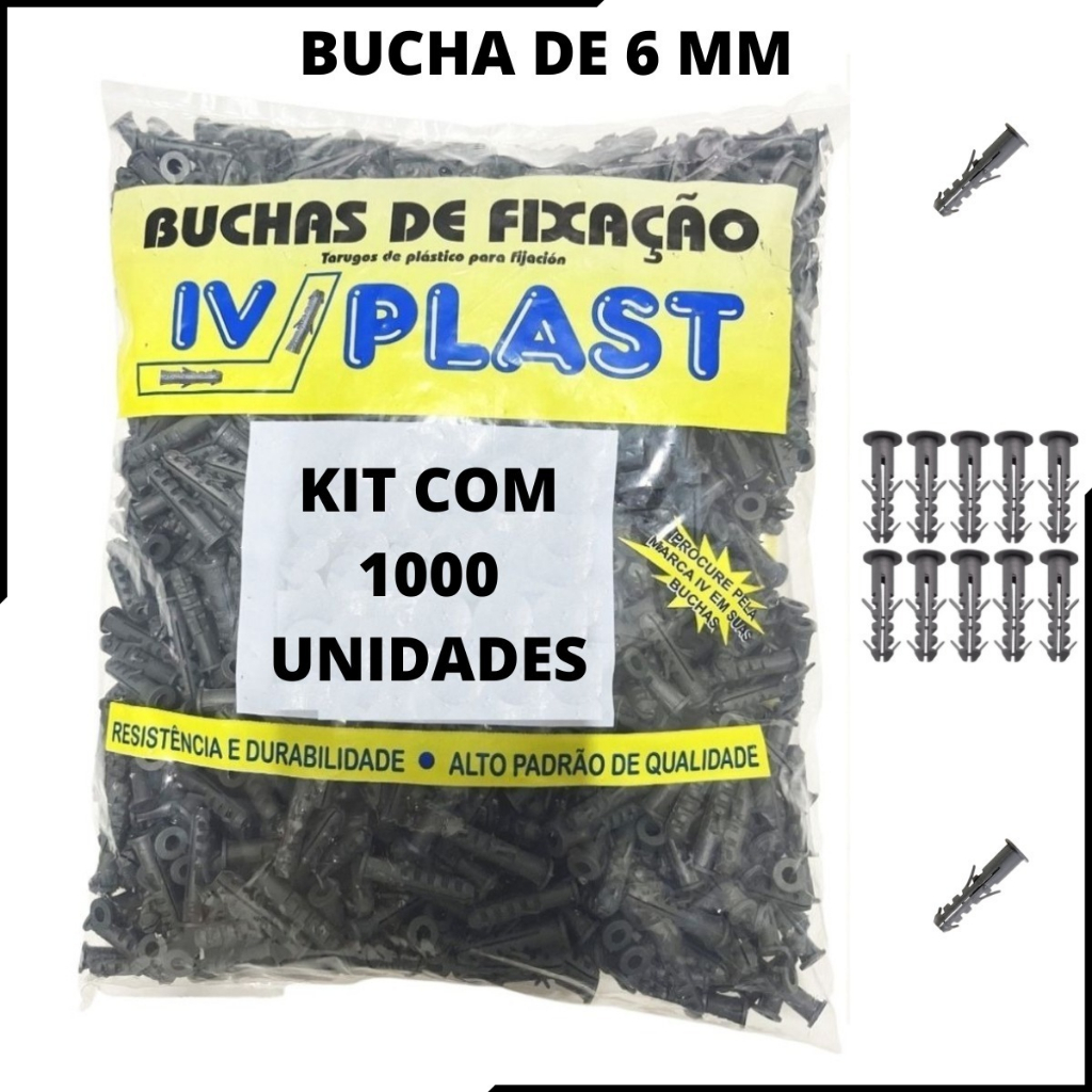 Kit C/ 1000 Buchas 6mm Sem Parafuso Com Aba Anel Ivplast Drywall Tijolo Parede