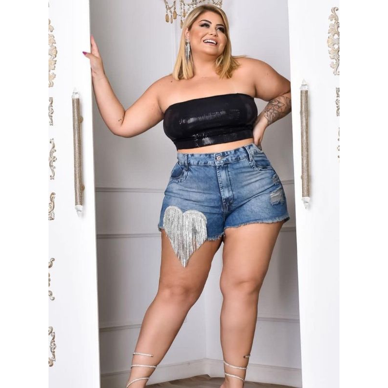 Short Jeans Plus Size com Brilho e Pedrarias Best Size - E-commerce  Multimarcas Plus Size