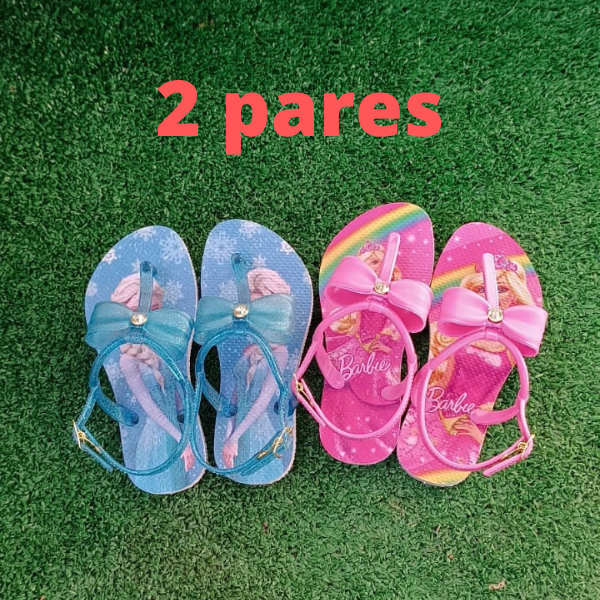 Kit 2 pares Sandália Chinelinho Menina Infantil Chinelo Personagens Lol Frozen Minie Barbie
