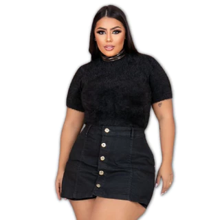 Short Saia Jeans Feminino Plus Size empina bumbum cintura alta Com Lycra tamanho grande