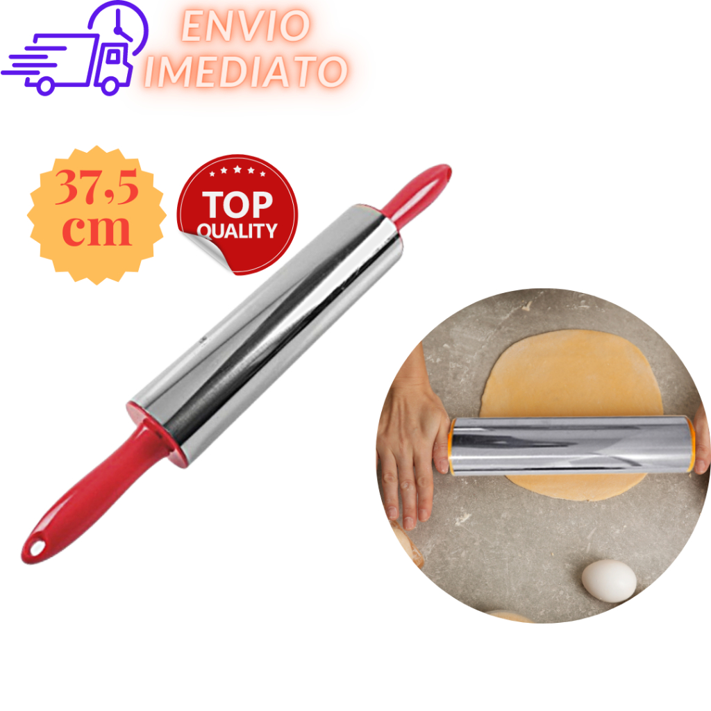 Rolo de Massa Inox Silicone Giratório 37,5cm para Pães Pizza
