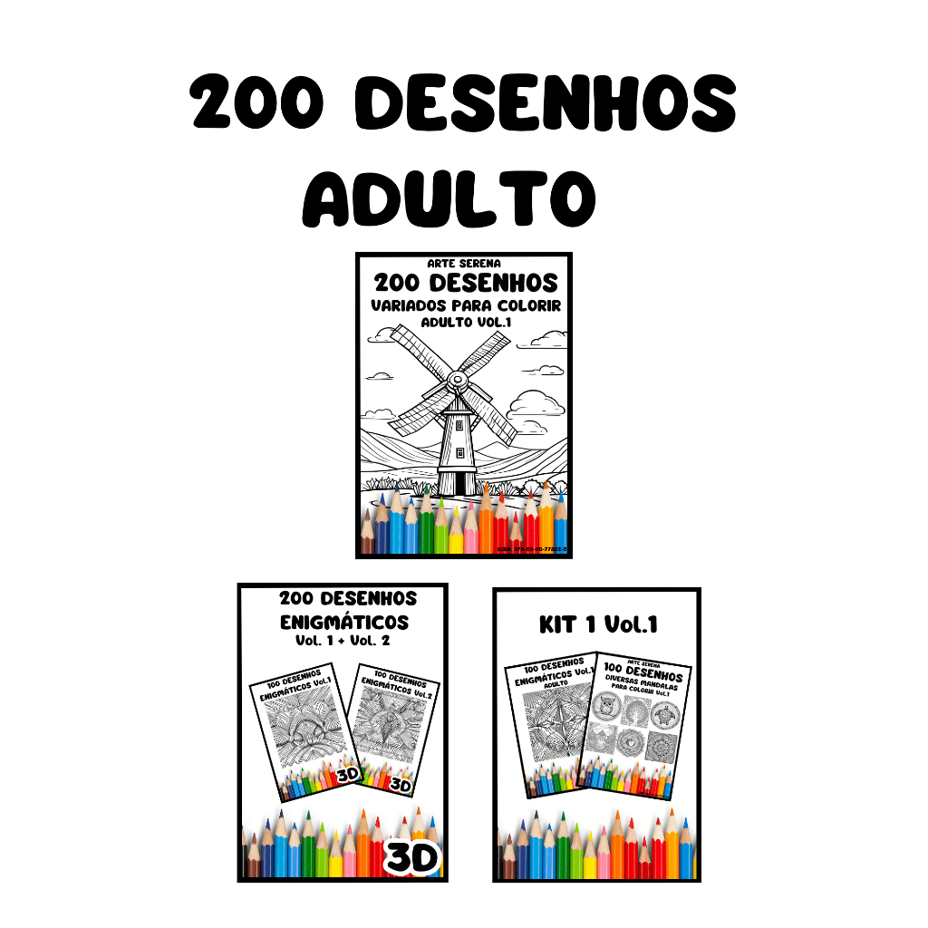 Kit 100 Desenhos Para Colorir Adulto em Folha A4 - 2 por Folha