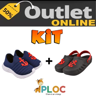 [kit infantil] 1 TÊNIS CALCE FÁCIL + 1 BABUCHE GOL (P86 ÂNCORA MARINHO + BAB86 ÂNCORA PRETO)