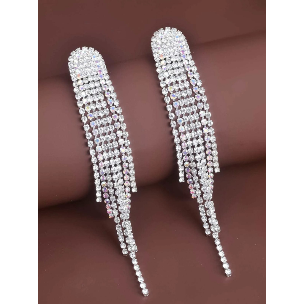 Par de brincos de gota de strass brilhante com zirconia para festa ...