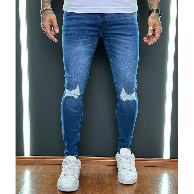 calças jeans masculino com relevo super skinny creed jeans