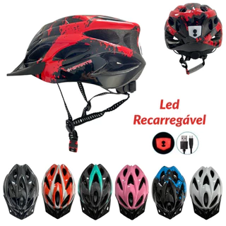 Capacete Bike NIPARTE C/Sinalizador Led Recarregável de USB In-Mould Resistente e leve para bicicletas