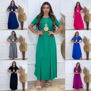 Vestido Longo Saruel Feminino Manga Viscrolaycra Roupas Femininas em Oferta na Shopee